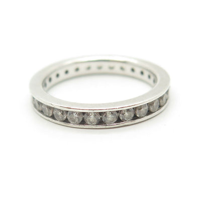 925 Sterling Silver Round-Cut Shaped C Z All Around Eternity Ring Size 5