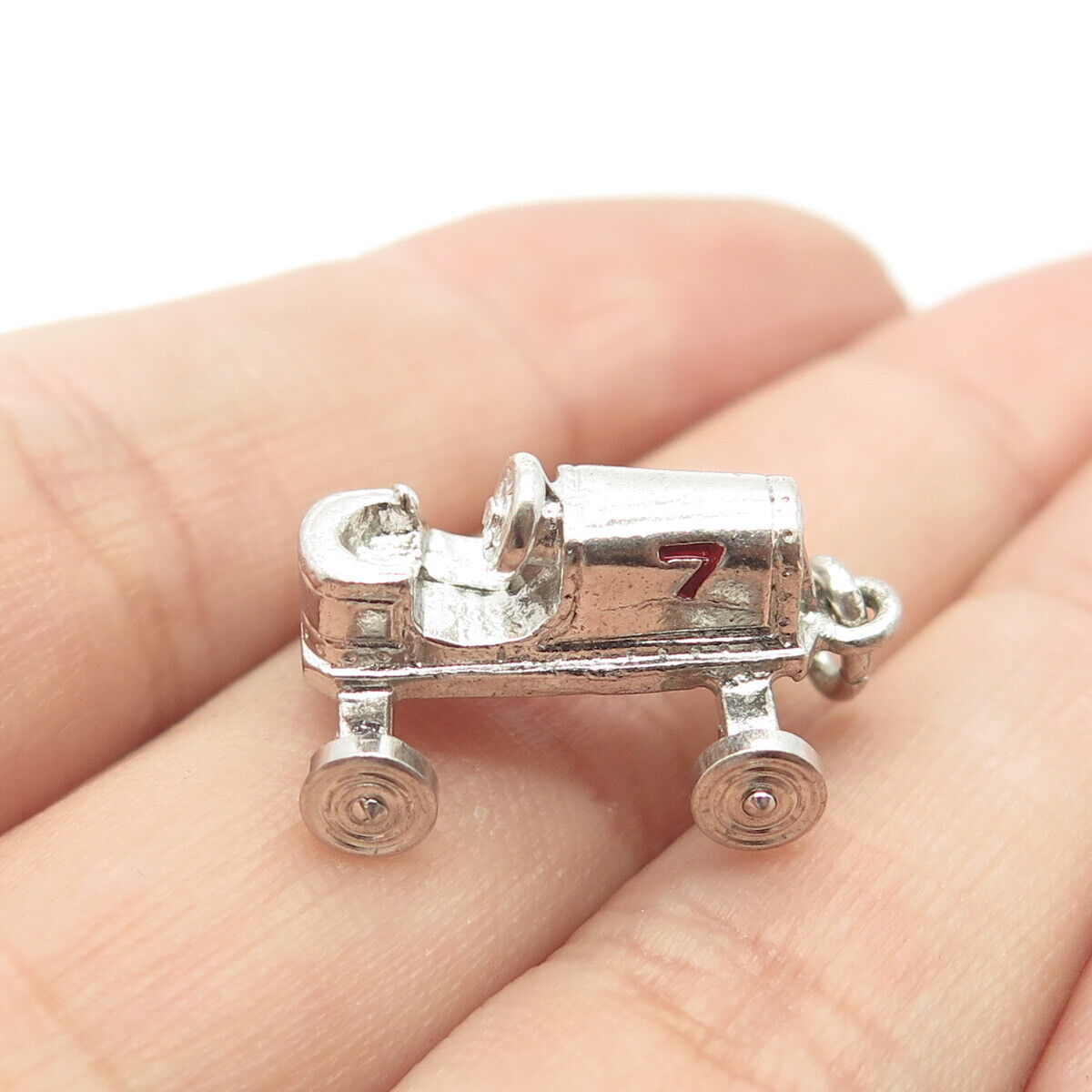 925 Sterling Silver Antique Retro Racing Car 3D Charm Pendant