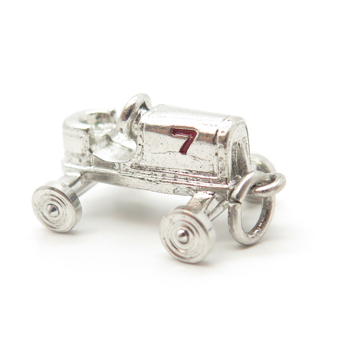 925 Sterling Silver Antique Retro Racing Car 3D Charm Pendant