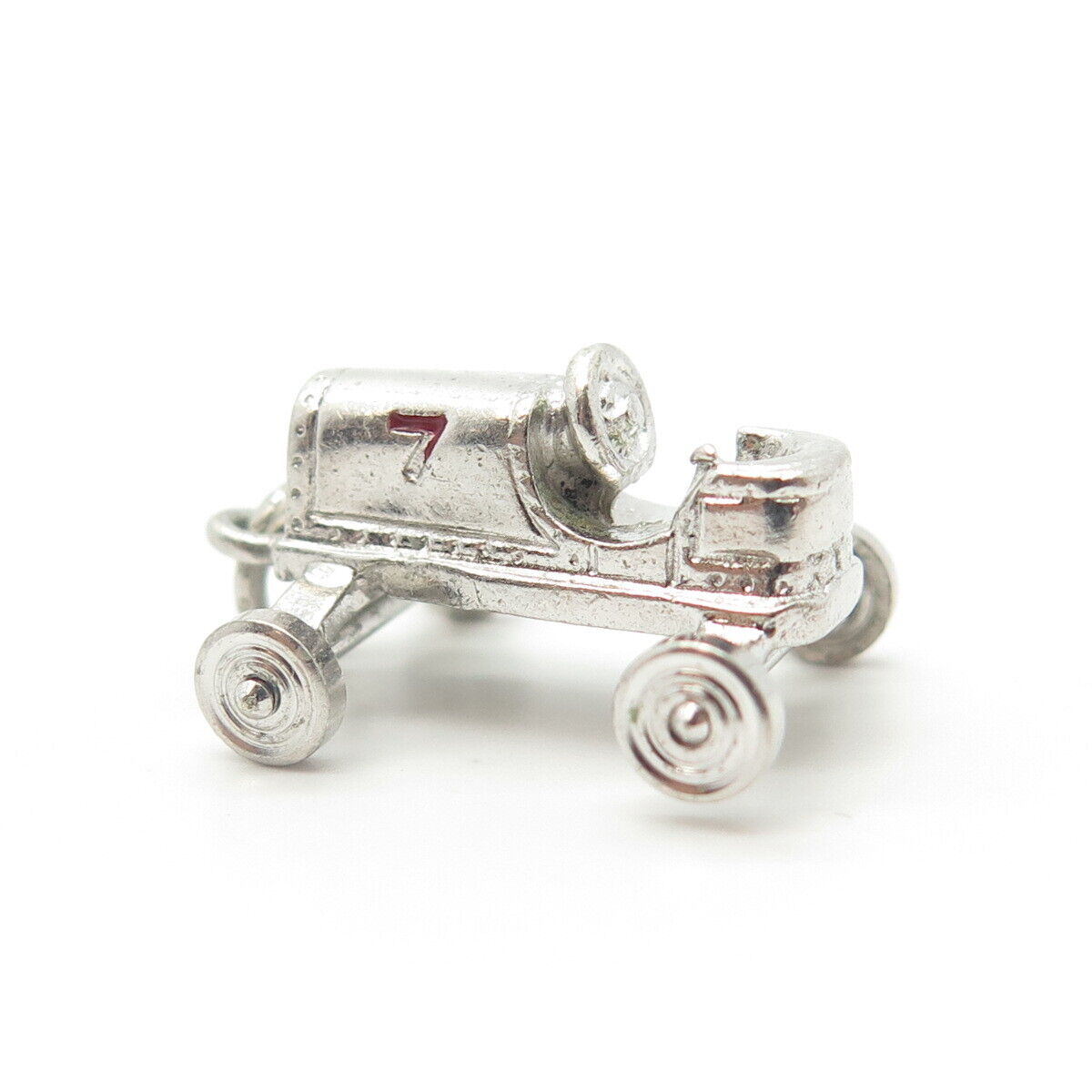 925 Sterling Silver Antique Retro Racing Car 3D Charm Pendant