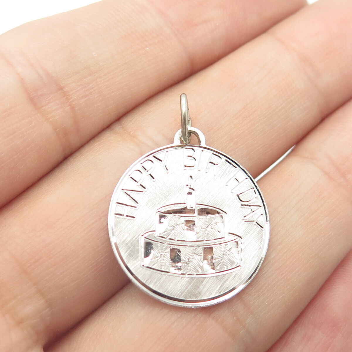 925 Sterling Silver Vintage Beau “Happy Birthday” Cake Charm Pendant