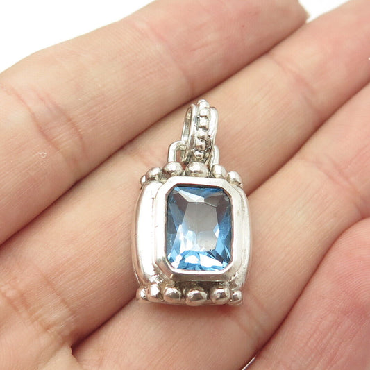 925 Sterling Silver Vintage Blue C Z Granulated Pendant