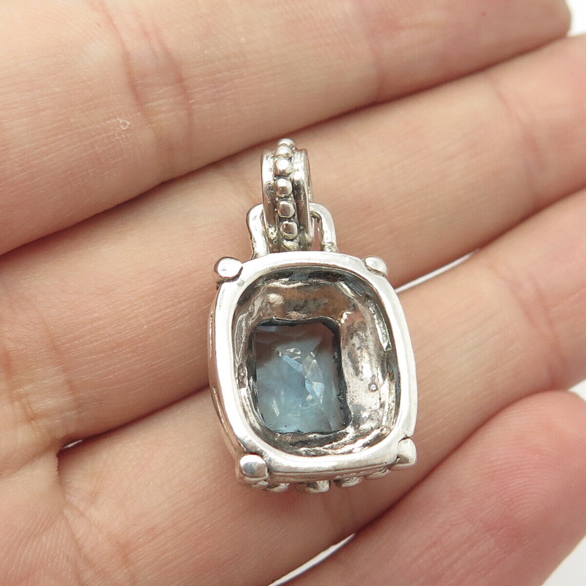 925 Sterling Silver Vintage Blue C Z Granulated Pendant