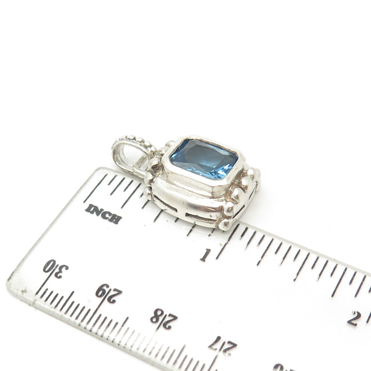 925 Sterling Silver Vintage Blue C Z Granulated Pendant