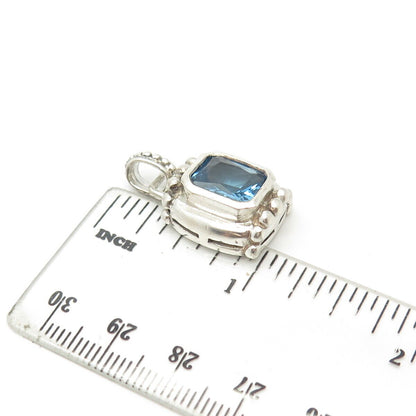 925 Sterling Silver Vintage Blue C Z Granulated Pendant