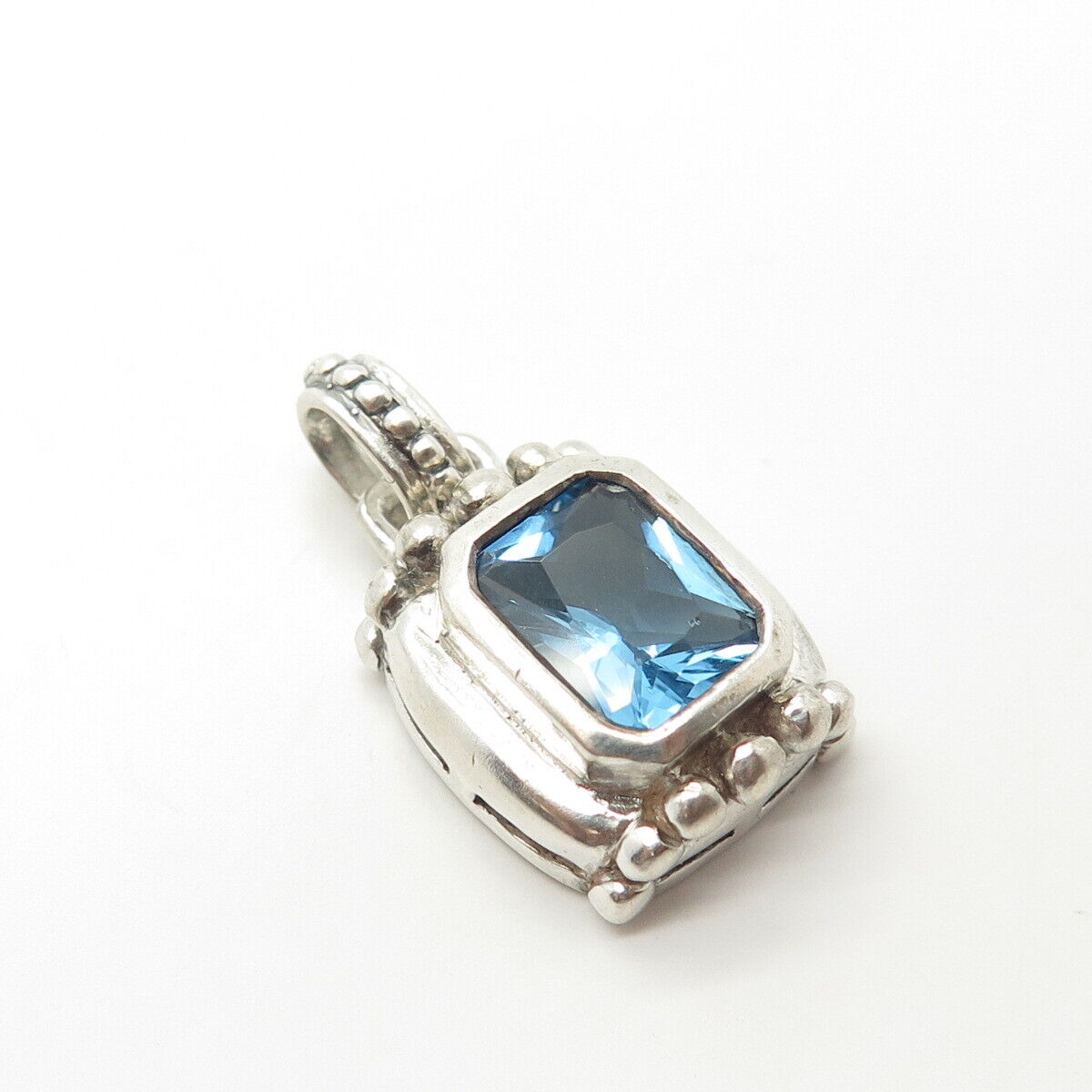 925 Sterling Silver Vintage Blue C Z Granulated Pendant