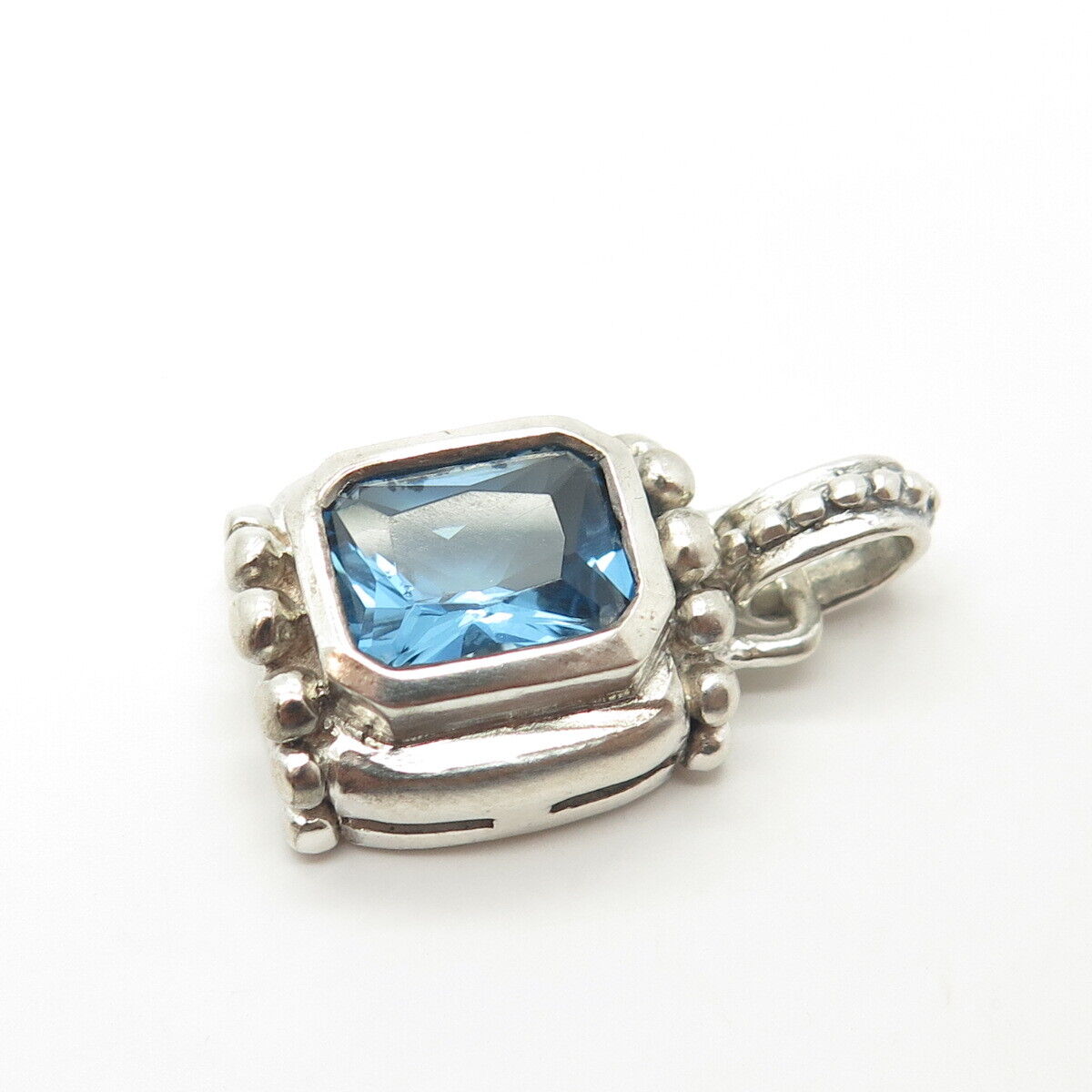 925 Sterling Silver Vintage Blue C Z Granulated Pendant