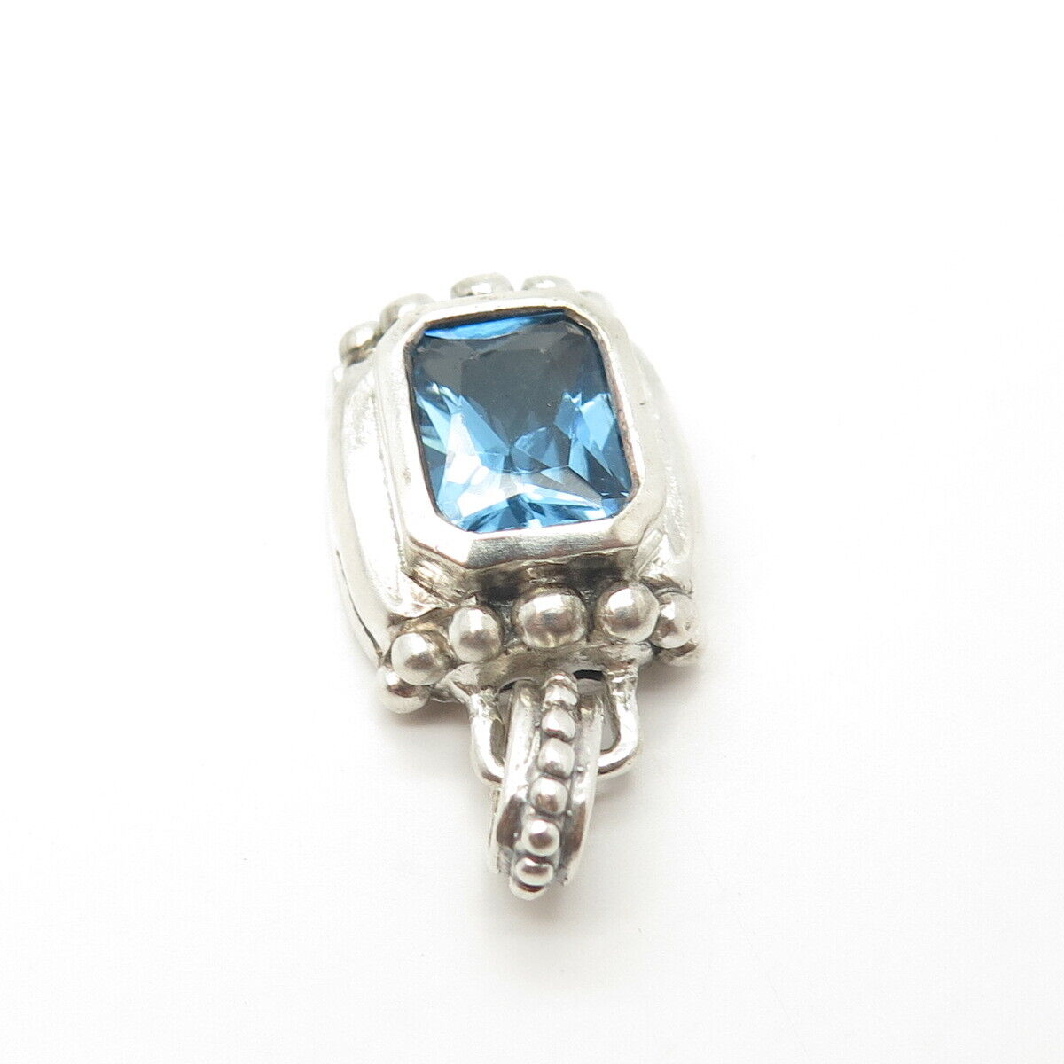 925 Sterling Silver Vintage Blue C Z Granulated Pendant