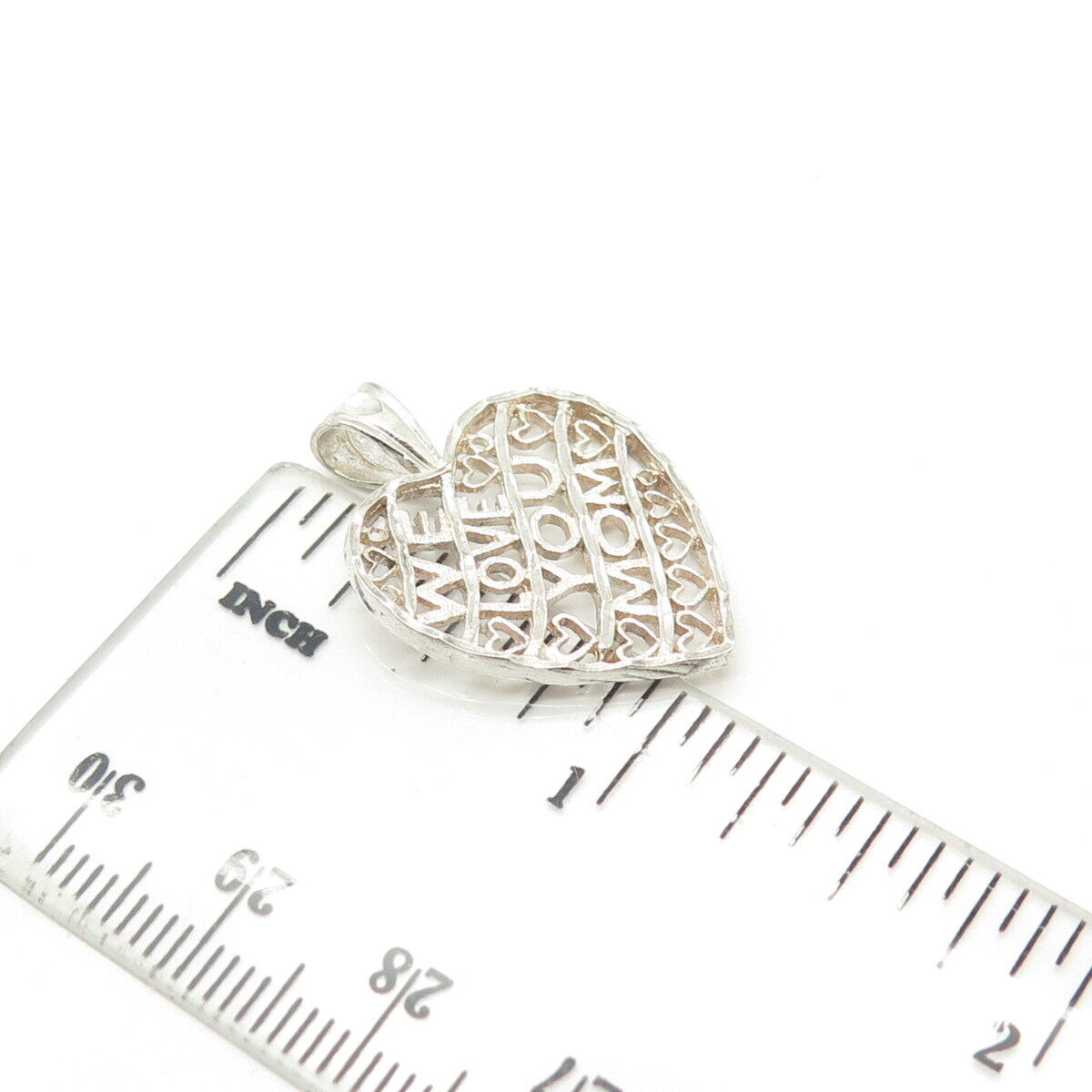 925 Sterling Silver Vintage "We Love You Mom" Ornate Heart Pendant