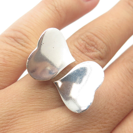 925 Sterling Silver Vintage Italy Modernist Heart Adjustable Ring Size 8.75