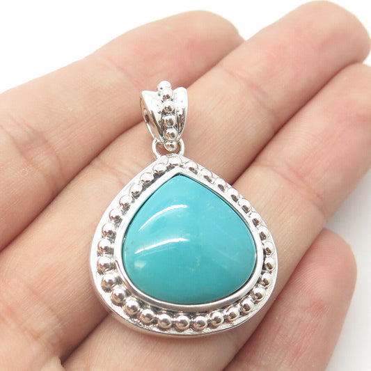 925 Sterling Silver Real Turquoise Granulated Teardrop Pendant