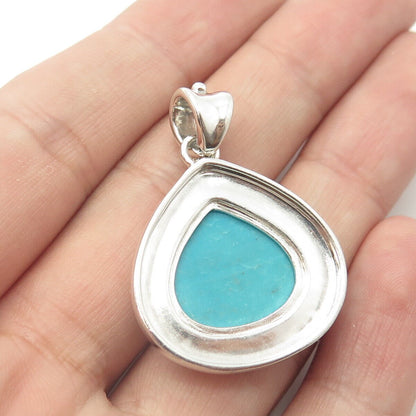 925 Sterling Silver Real Turquoise Granulated Teardrop Pendant