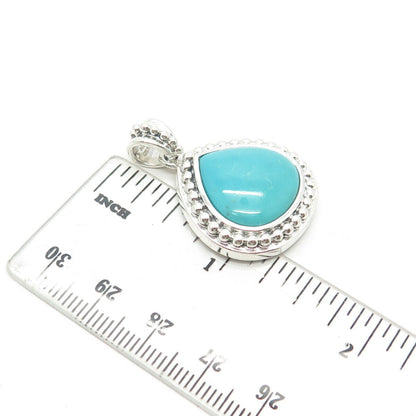 925 Sterling Silver Real Turquoise Granulated Teardrop Pendant