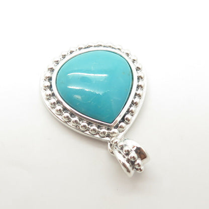 925 Sterling Silver Real Turquoise Granulated Teardrop Pendant