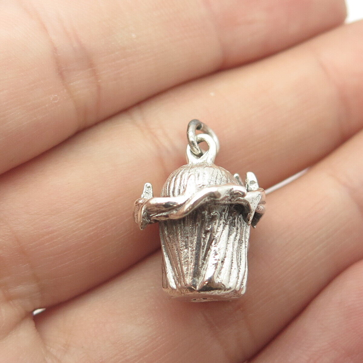 925 Sterling Silver Antique Art Deco Creed Jesus Religious Charm Pendant