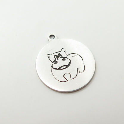 925 Sterling Silver USA Two In Town Hippopotamus Charm Pendant