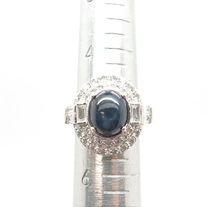 925 Sterling Silver Real White Topaz & Star Sapphire Gemstone Ring Size 5.25