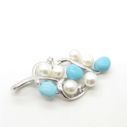 925 Sterling Silver Real Pearl Turquoise Gemstone & C Z Pendant