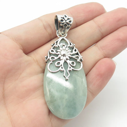 925 Sterling Silver Vintage DP Doug Paulus Real Aquamarine Floral Large Pendant