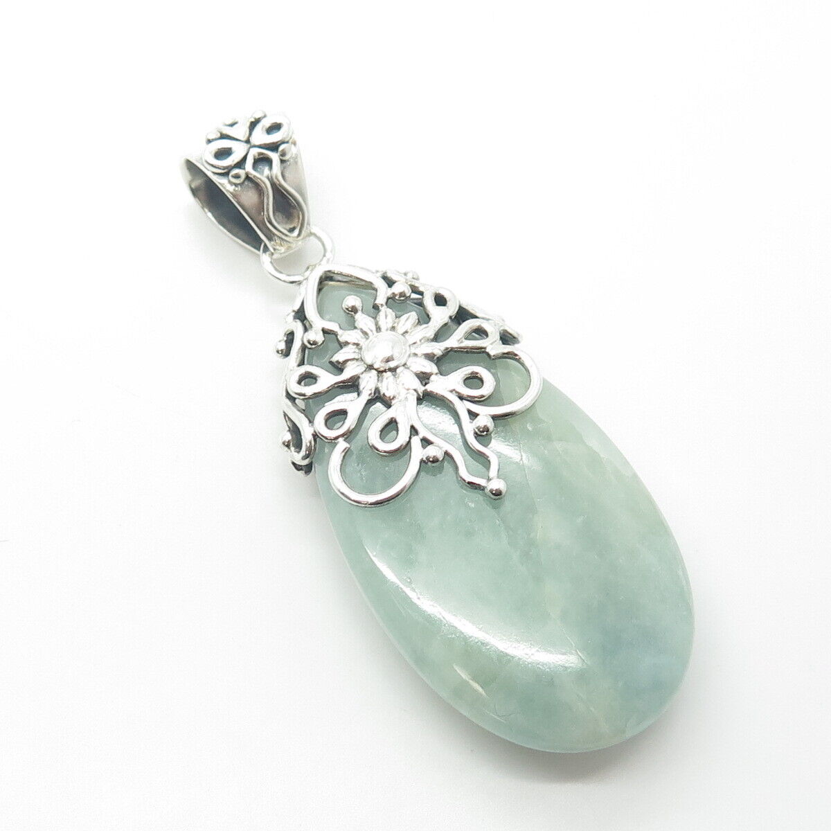 925 Sterling Silver Vintage DP Doug Paulus Real Aquamarine Floral Large Pendant