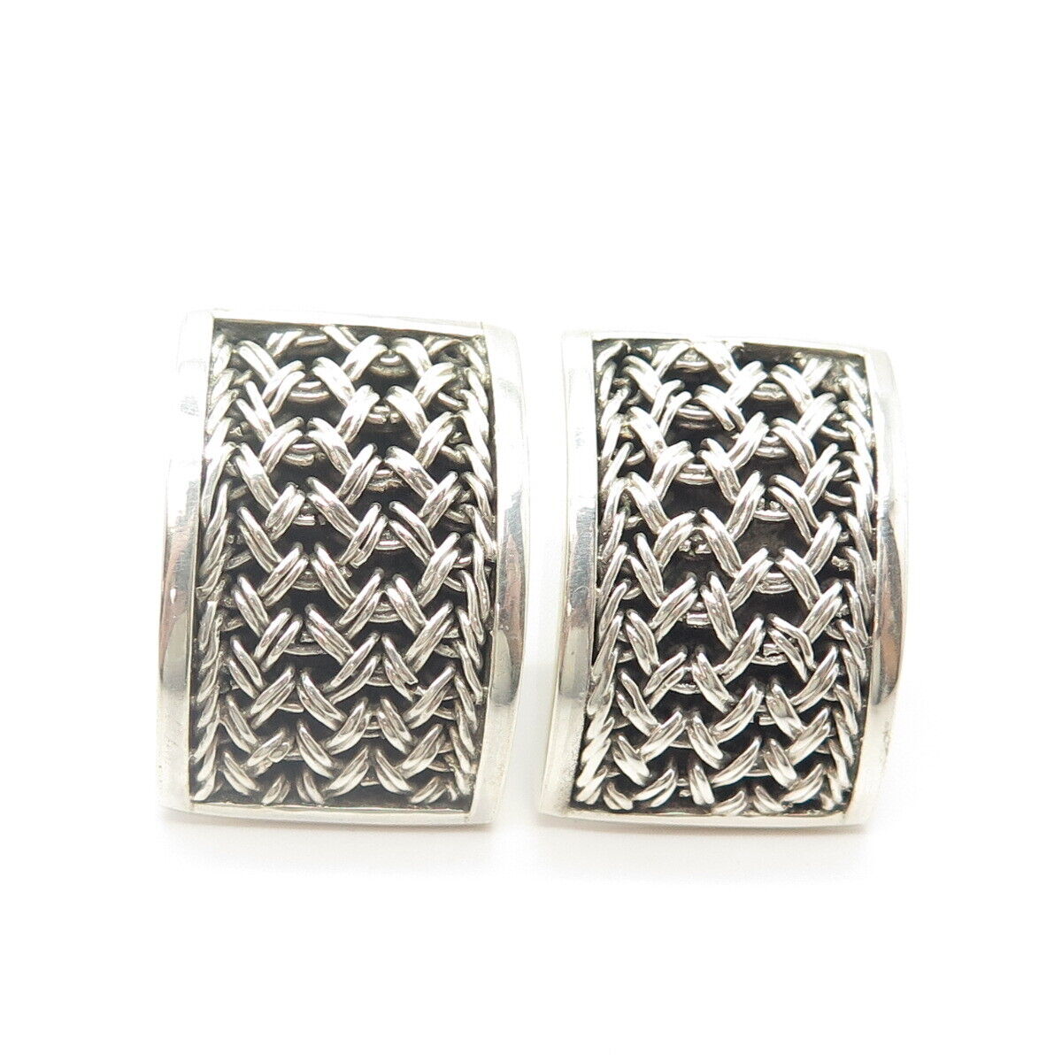 925 Sterling Silver Vintage Louis Hill Woven Clip-On Earrings