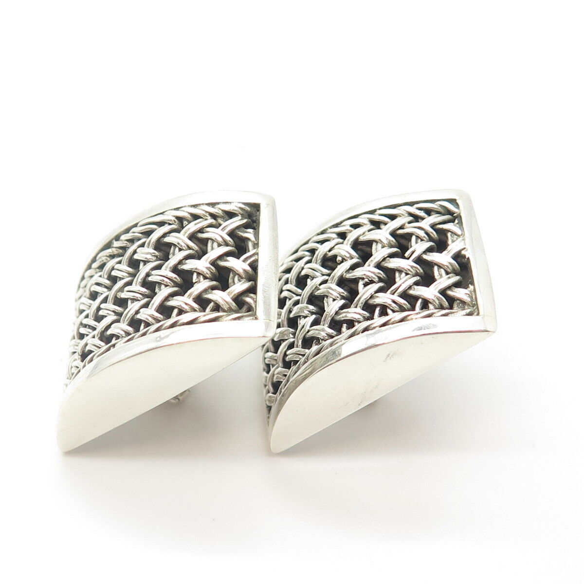 925 Sterling Silver Vintage Louis Hill Woven Clip-On Earrings