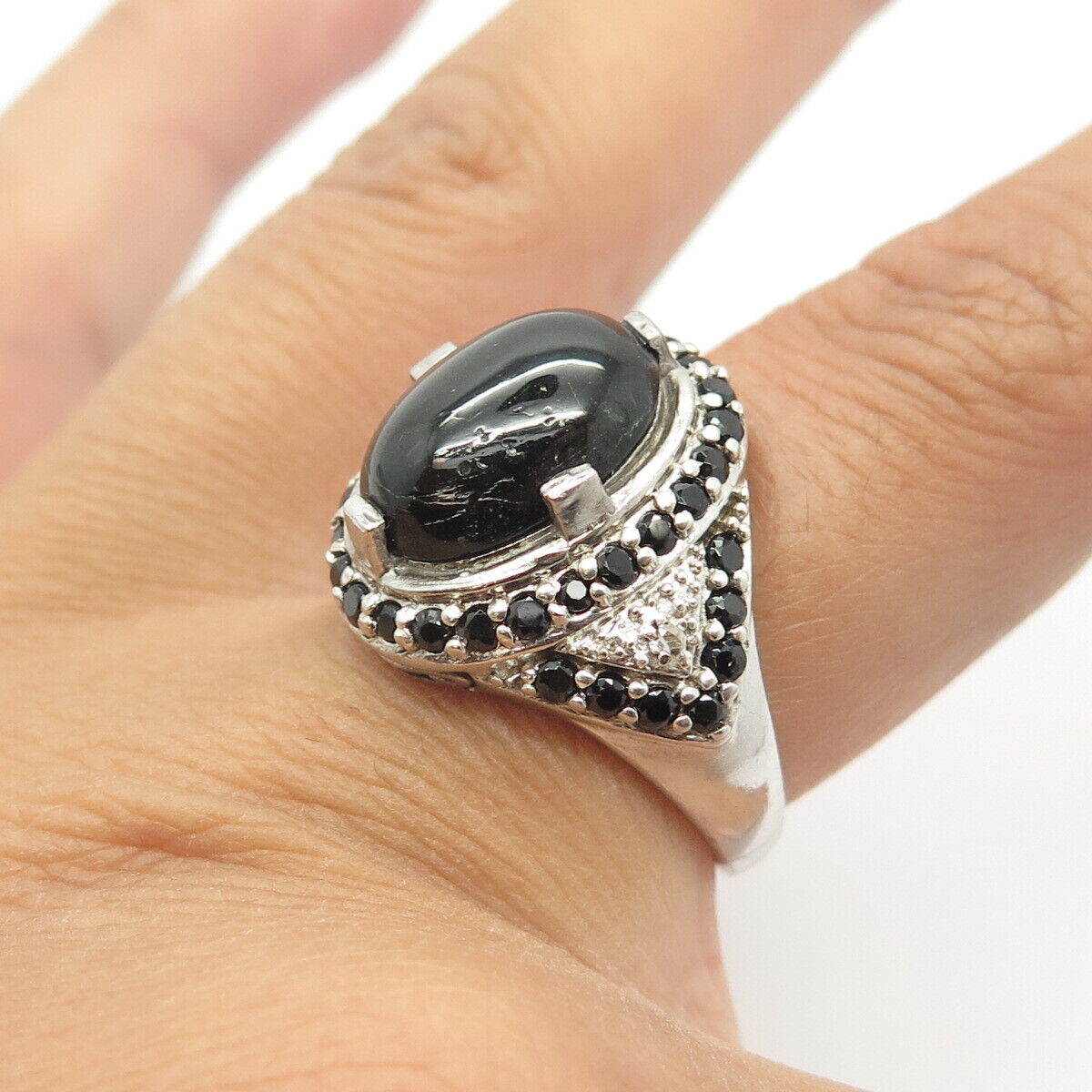 925 Sterling Silver Chuck Clemency Real Obsidian & Black Spinel Gem Ring Size 7