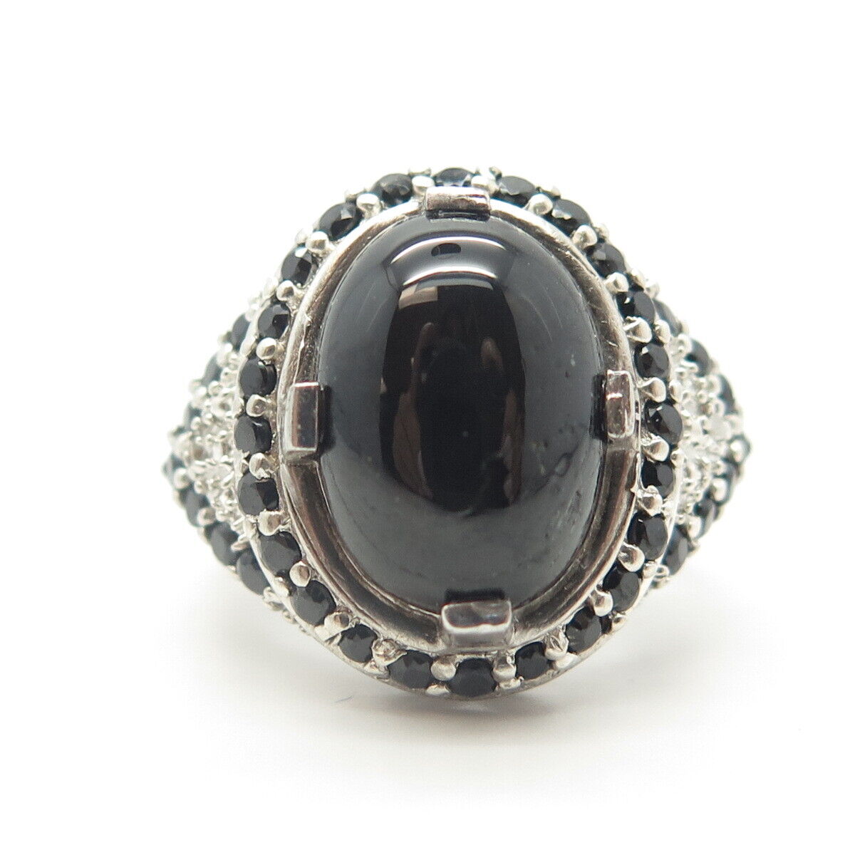 925 Sterling Silver Chuck Clemency Real Obsidian & Black Spinel Gem Ring Size 7