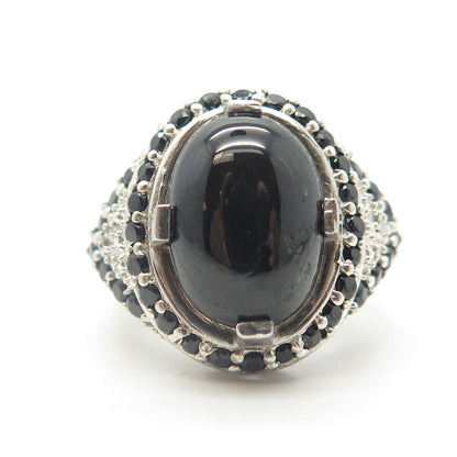 925 Sterling Silver Chuck Clemency Real Obsidian & Black Spinel Gem Ring Size 7