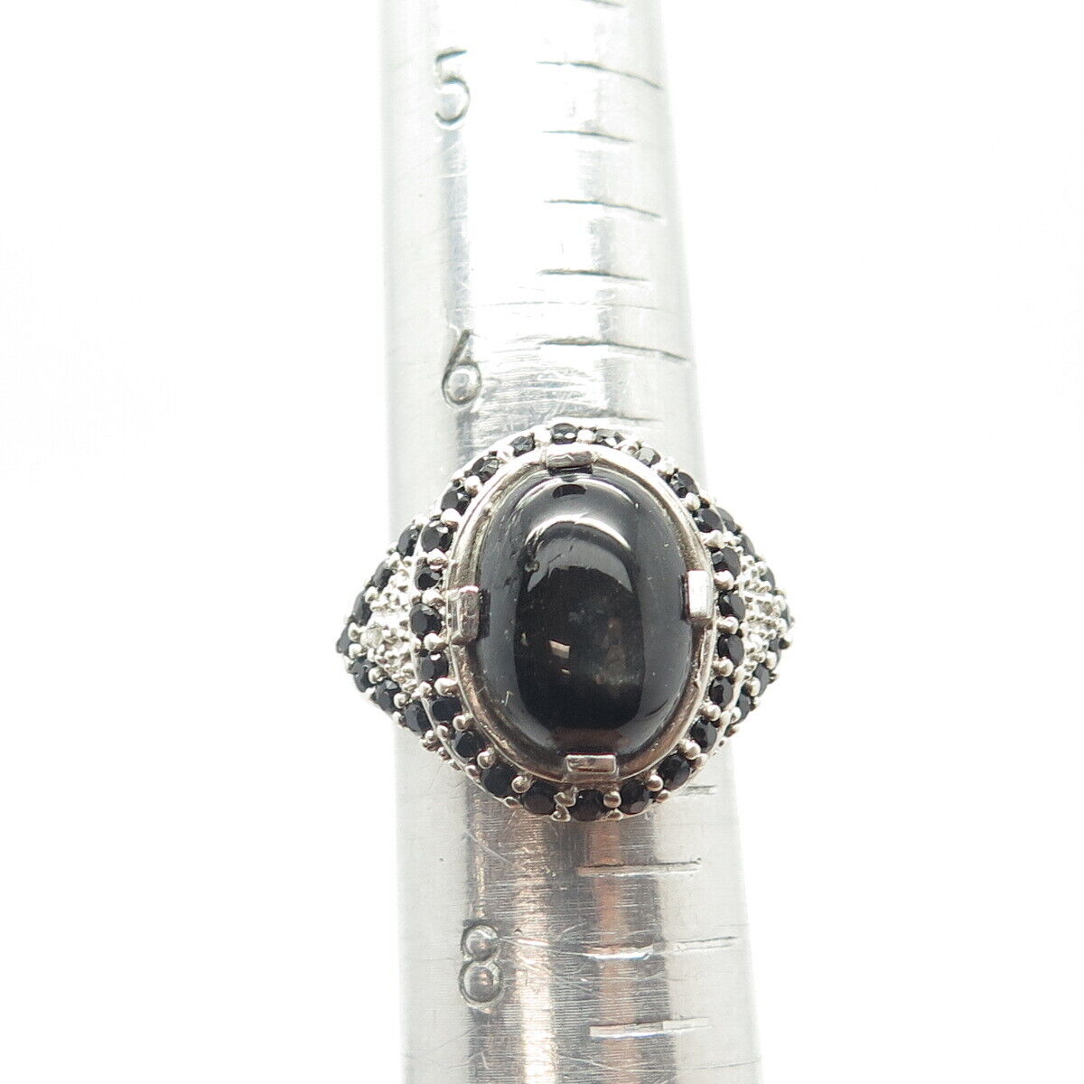 925 Sterling Silver Chuck Clemency Real Obsidian & Black Spinel Gem Ring Size 7