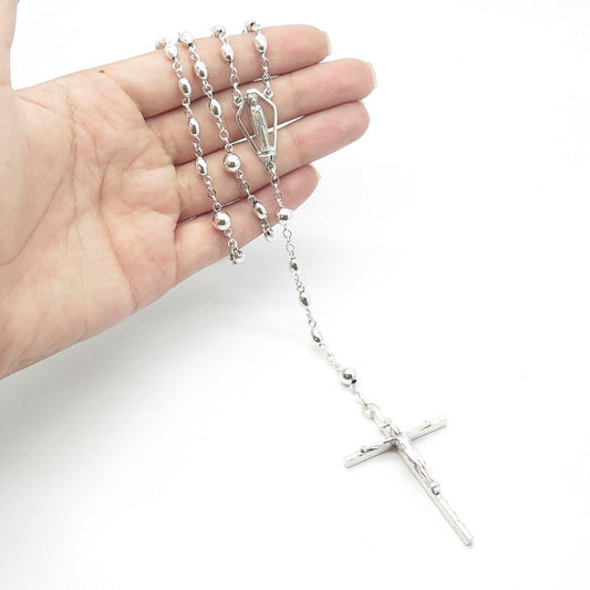 925 Sterling Silver Antique Art Deco Creed Jesus Cross Religious Necklace 28"