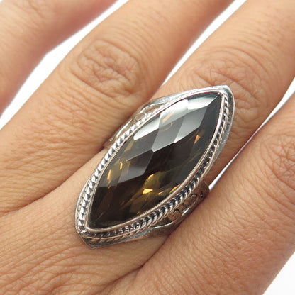 925 Sterling Silver Vintage Real Smoky Quartz Statement Ring Size 8