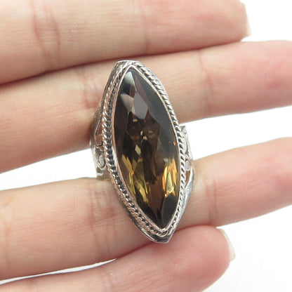 925 Sterling Silver Vintage Real Smoky Quartz Statement Ring Size 8