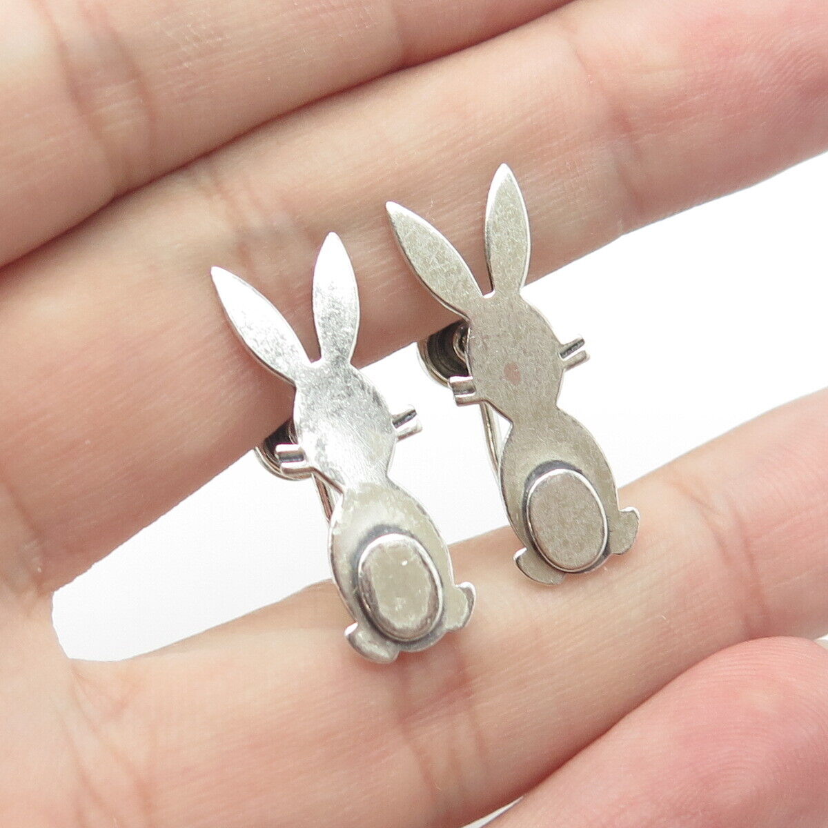 925 Sterling Silver Antique Art Deco BEAU Hare / Rabbit Screw Back Earrings