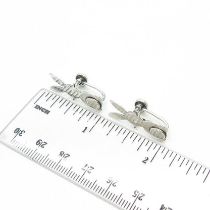 925 Sterling Silver Antique Art Deco BEAU Hare / Rabbit Screw Back Earrings