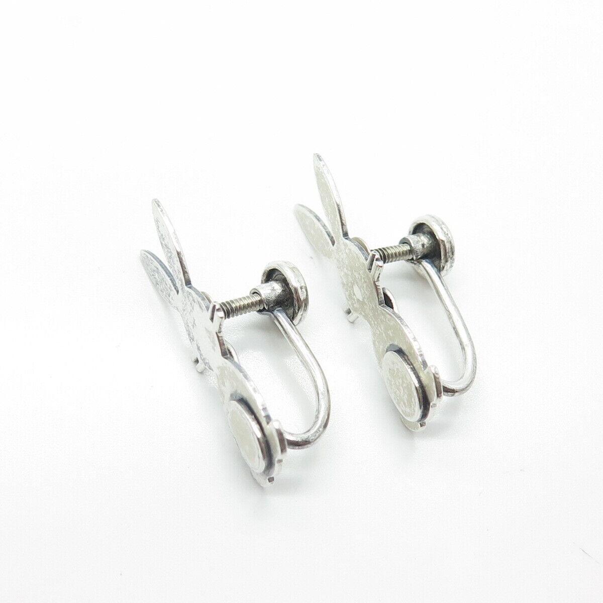 925 Sterling Silver Antique Art Deco BEAU Hare / Rabbit Screw Back Earrings