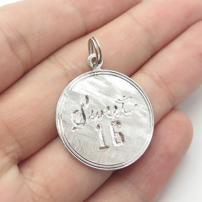 925 Sterling Silver Vintage Engraved "Sweet 16" Round Charm Pendant