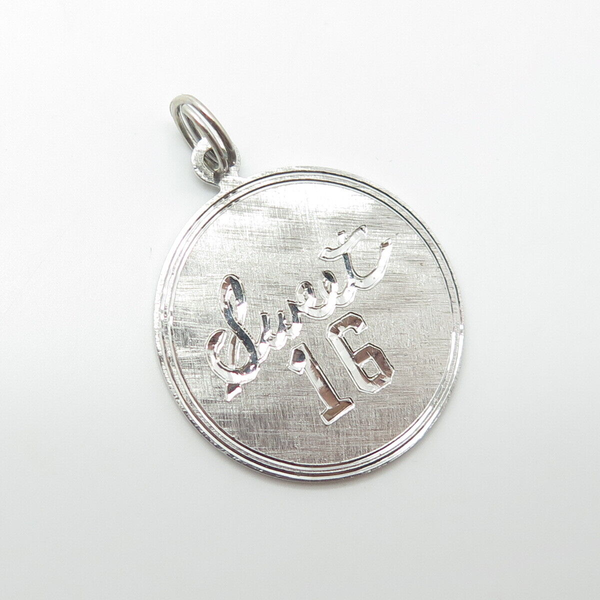 925 Sterling Silver Vintage Engraved "Sweet 16" Round Charm Pendant