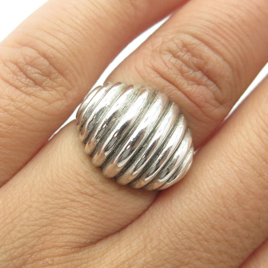 925 Sterling Silver Vintage Modernist Ribbed Dome Ring Size 5