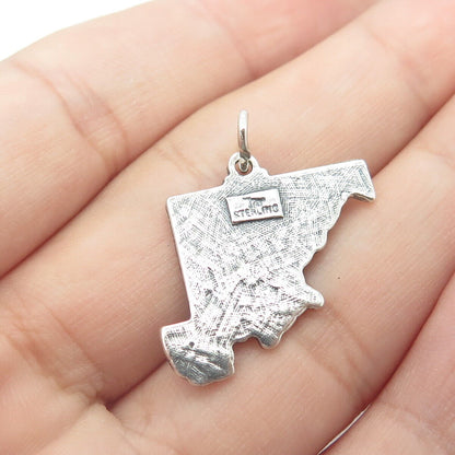 925 Sterling Silver Vintage Bell Trading Post Maryland State Map Charm Pendant