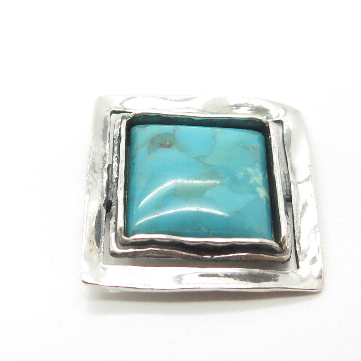 925 Sterling Silver Silpada Retired Real Turquoise Hammered Omega Pendant