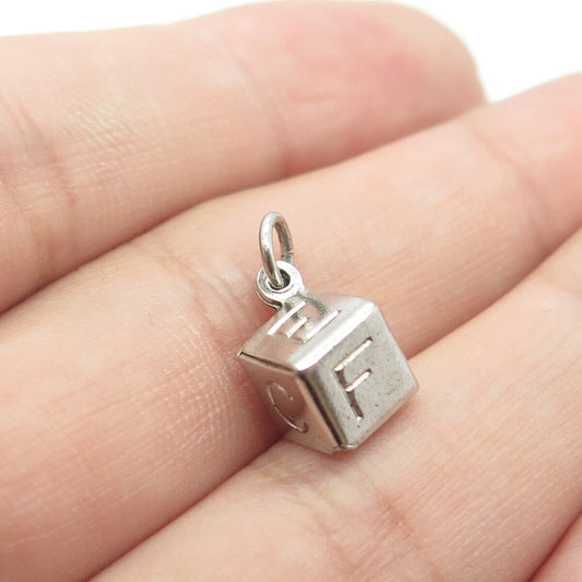 925 Sterling Silver Vintage Letter "ABCDEF" Alphabet Tossing Cube Charm Pendant