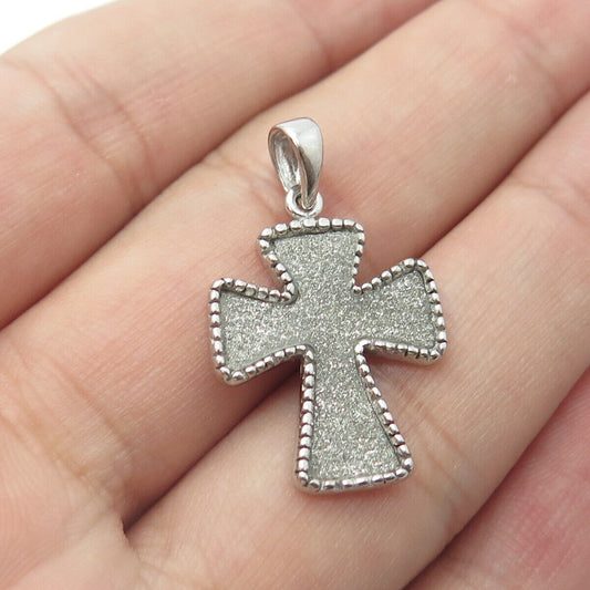 925 Sterling Silver Vintage Real Drusy Gem Cross Religious Charm Pendant