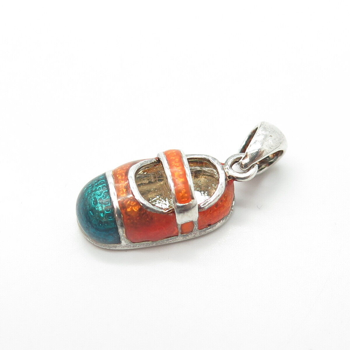 925 Sterling Silver Old Stock Enamel Baby Shoe Charm Pendant