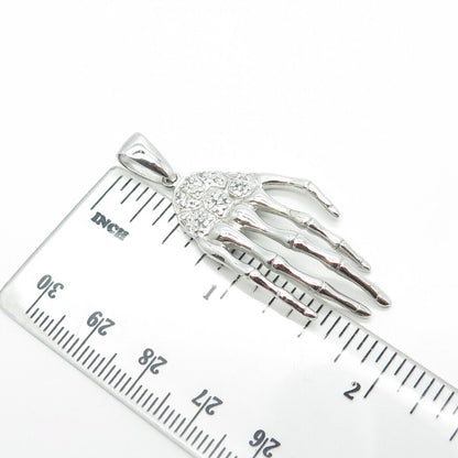 925 Sterling Silver White C Z Skeleton Hand Pendant