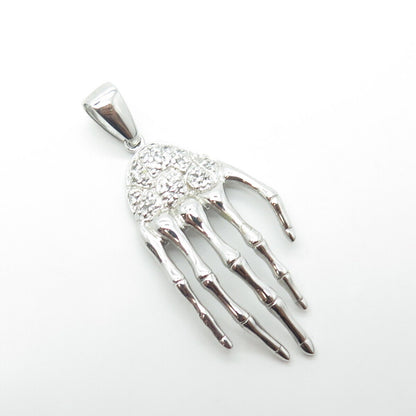 925 Sterling Silver White C Z Skeleton Hand Pendant