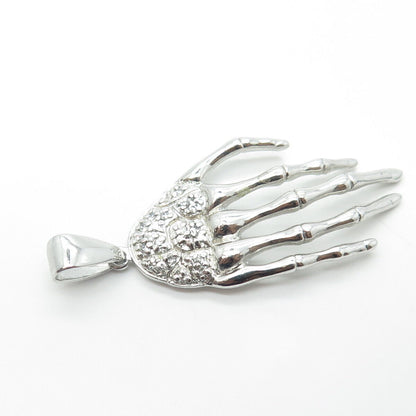 925 Sterling Silver White C Z Skeleton Hand Pendant