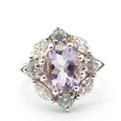 925 Sterling Silver Vintage JC Real Amethyst & CZ Engagement Ring Size 7