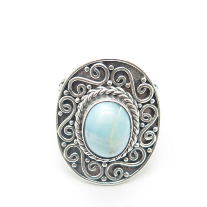 925 Sterling Silver Vintage Real Larimar Butterfly Statement Ring Size 5.75