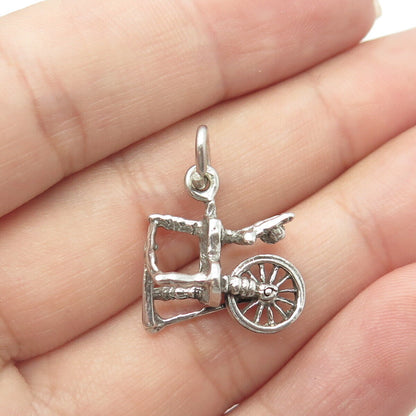 925 Sterling Silver Vintage Sewing Spinning Wheel Charm Pendant